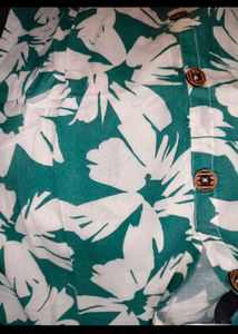 Green Floral Button-Up Shirt Dress