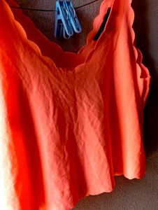Orange Scalloped V-Neck Tank Top