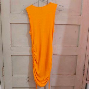 Orange Ruched Sleeveless Mini Dress