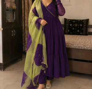 Purple Mirror Georgette Suit Set
