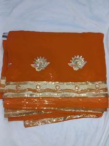 NEW ORANGE COLOURED SAREE WITH SEQUIN WORK
