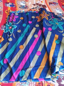 Blue Saree with Colorful Floral Print