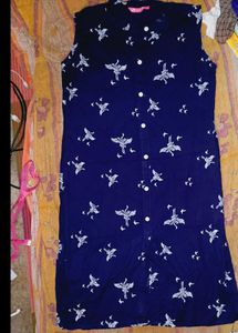 Navy Blue Bird Print Sleeveless Kurta