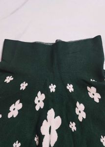 Dark Green Floral Knit Mini Skirt