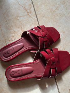 Red Patent Slide Sandals
