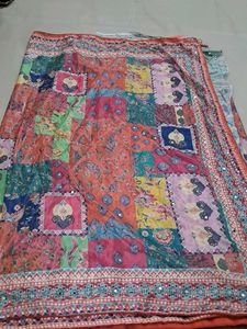 Vibrant Patchwork Saree with Mirror Work
