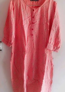 Stylish Peach Printed Kurta with Black plazo.
