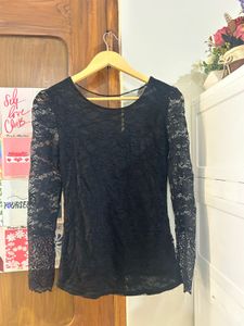 Black Lace Bow Detail Top