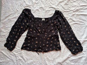 Black Floral Print Square Neck Top