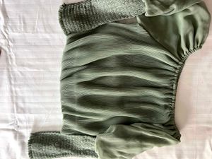 Green Off-Shoulder Puff Sleeve Top