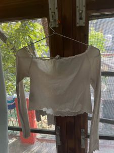 White Ribbed Off-Shoulder Top