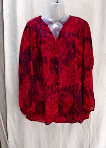 I Red Floral Print Button-Up Tunic