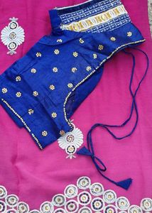Elegant Pink Saree , diamond work "With 2 Blouse "