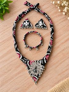 Boho Fabric Necklace and Earring Set