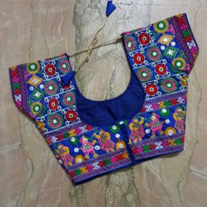 Embroidered Blue Choli with Mirror Work