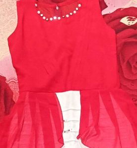 Beautiful Red High-Low Ethnic Gown