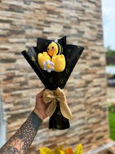 Crocheted Bee & Tulip Bouquet