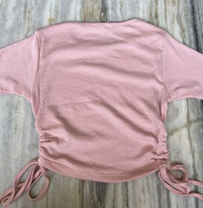 Pastel Pink Ribbed Ruched Crop Top