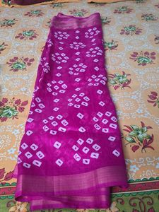 Vibrant Pink Bandhani Saree with Blouse