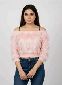 Diwali Offer💥Pink Fur Off-the-Shoulder Top
