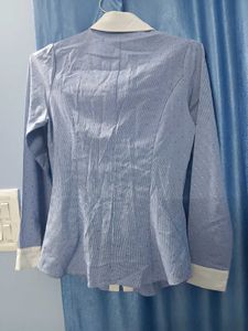 Elegant Blue Lace Detail Button-Up Shirt
