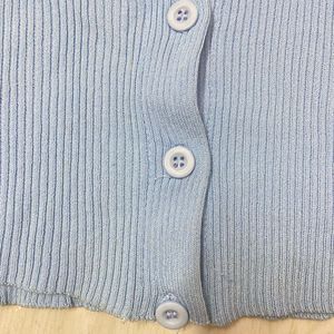 Light Blue Button-Up Cropped Cardigan
