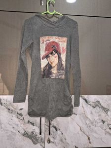Graphic Print Hoodie with Distressed Jeans
