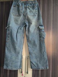 Trendy Wide Leg Denim Cargo Pants