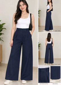 Stylish Wide-Leg Navy Pants