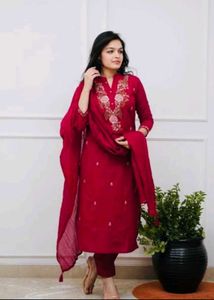 Maroon Embroidered Kurta Set