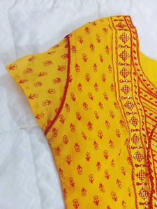 Vibrant Yellow Kurta with Red Print