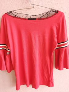 Madame Red Mesh Detail Top❤Like New💖