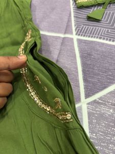 Beautiful Olive hand embroidered Green Kurta set