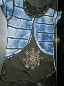 💙 🖤Stylish Blue &amp; Black Embellished Tunic Top ✨