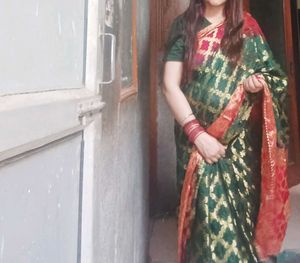 Elegant Green & Red Brocade Saree