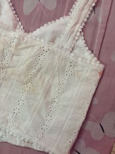 White Eyelet Lace Crop Top