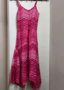Vibrant Pink Chevron Print Maxi Dress