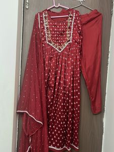 New heavy Maroon Kurta gown with Dupatta