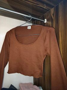 Brown Long bell Sleeve Cropped Top