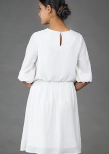 Elegant White Embellished Neckline Dress