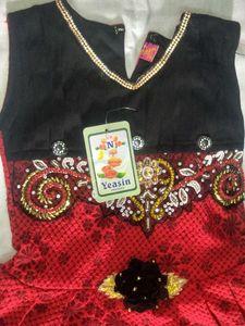 Girls' Red &amp; Black Embellished Party Dress
