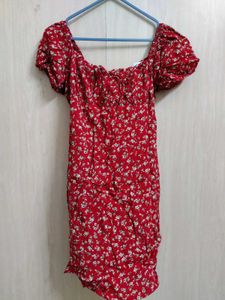 Red Floral Off-Shoulder Mini Dress
