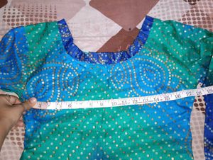 Vibrant Blue &amp; Green Bandhani Tunic kurta