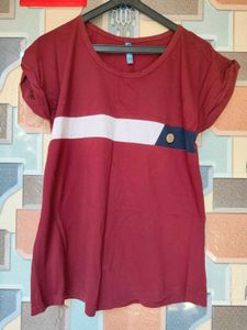 Maroon & White Striped Casual Top