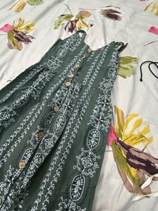 Green Bohemian Print Button-Front Dress