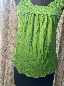 Green Lace Neckline Top