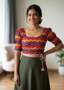 Bohemian Zigzag Print Crop Blouse