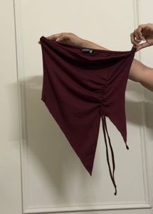 Maroon Ruched Asymmetrical Top