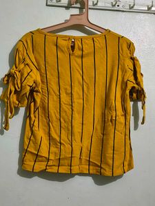 Yellow Striped Tie-Sleeve Top