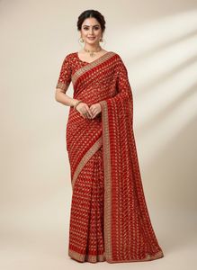 Beautiful Red Embroidered Saree❤🎉